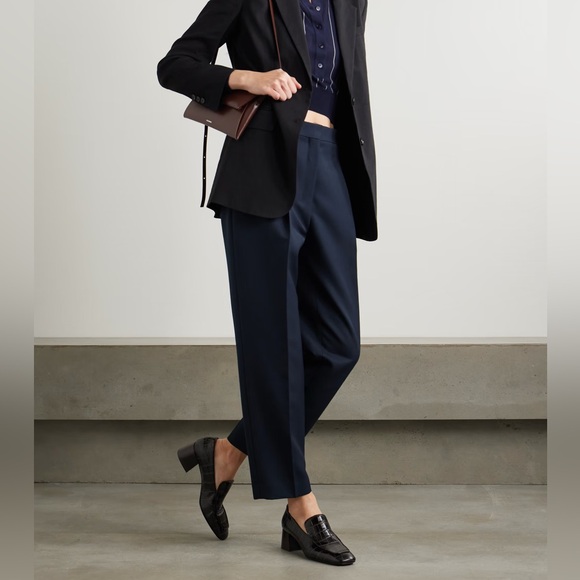 Theory Pants - Theory Tapered High-Rise Pant in Wool-Blend Hopsack Navy Blue Women’s Size 6
